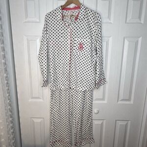 Victoria's Secret Pajama Set Medium White Black Polka Dot Pink Piping‎ 2Pc PJ